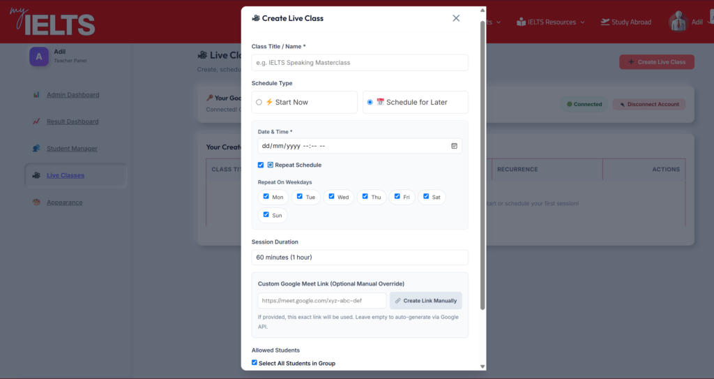 MyIELTS Admin Dashboard